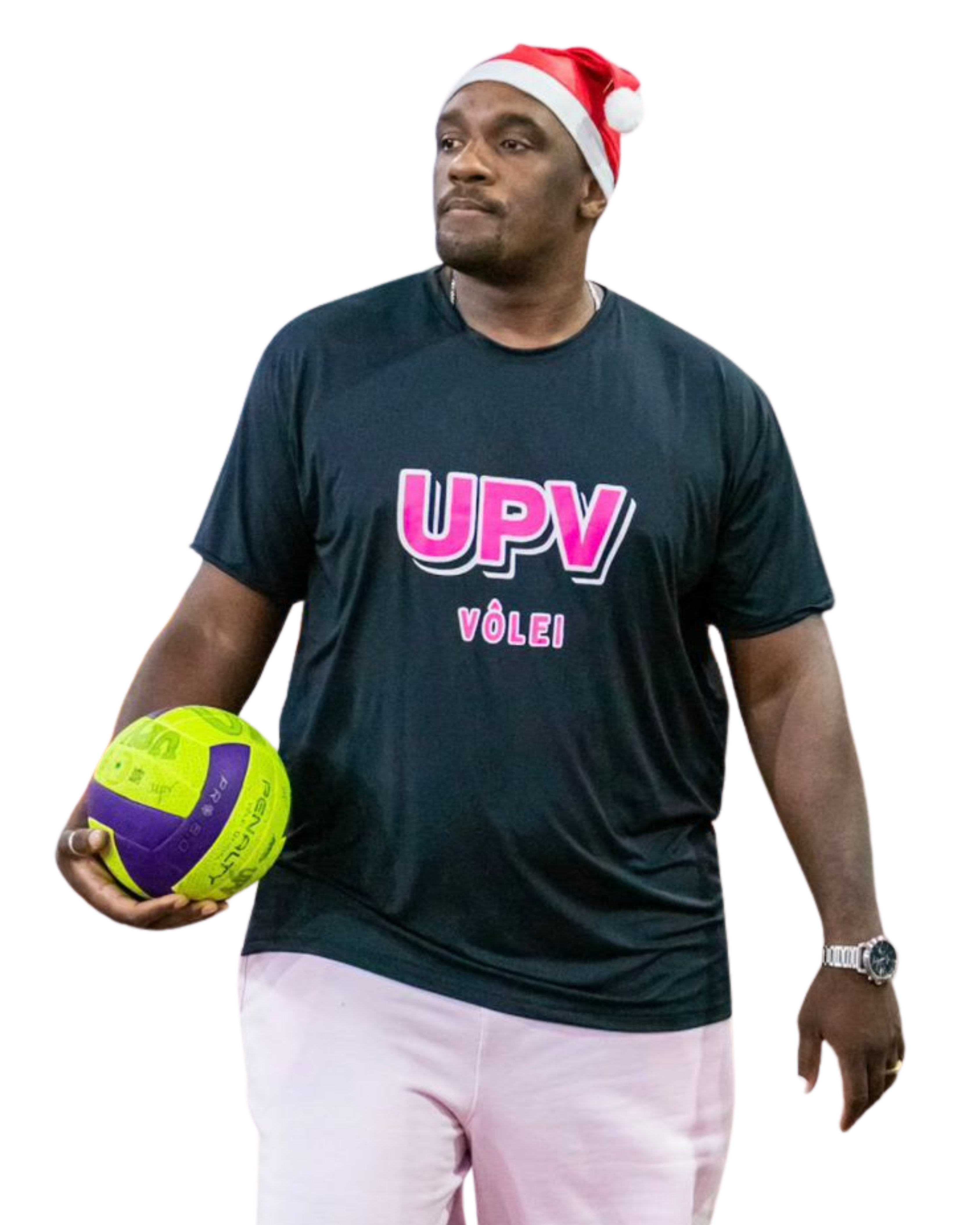 Filipe Jesus segurando bola de vôlei na quadra do UPV